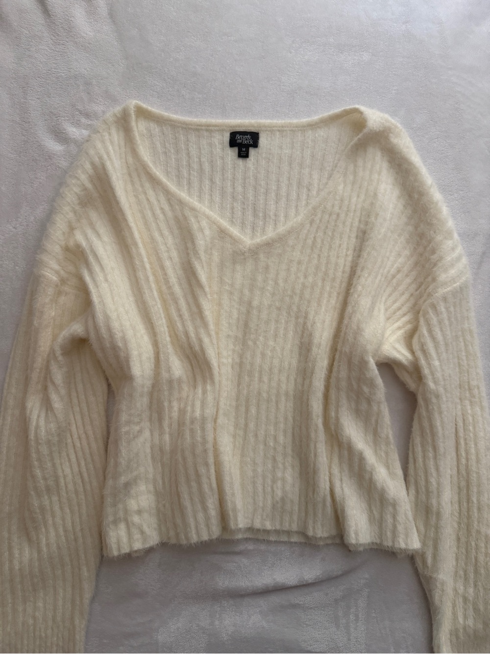 PacSun Cream Ribbed V-Neck Sweater